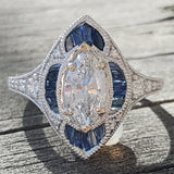 14K White Gold 1.19ctw Marquise Diamond & Sapphire Ring DSR-23656