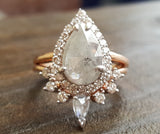 14k Rose Gold 1.87 CTW Pear Shape Salt & Pepper Diamond Ring & Band - DBS-22902