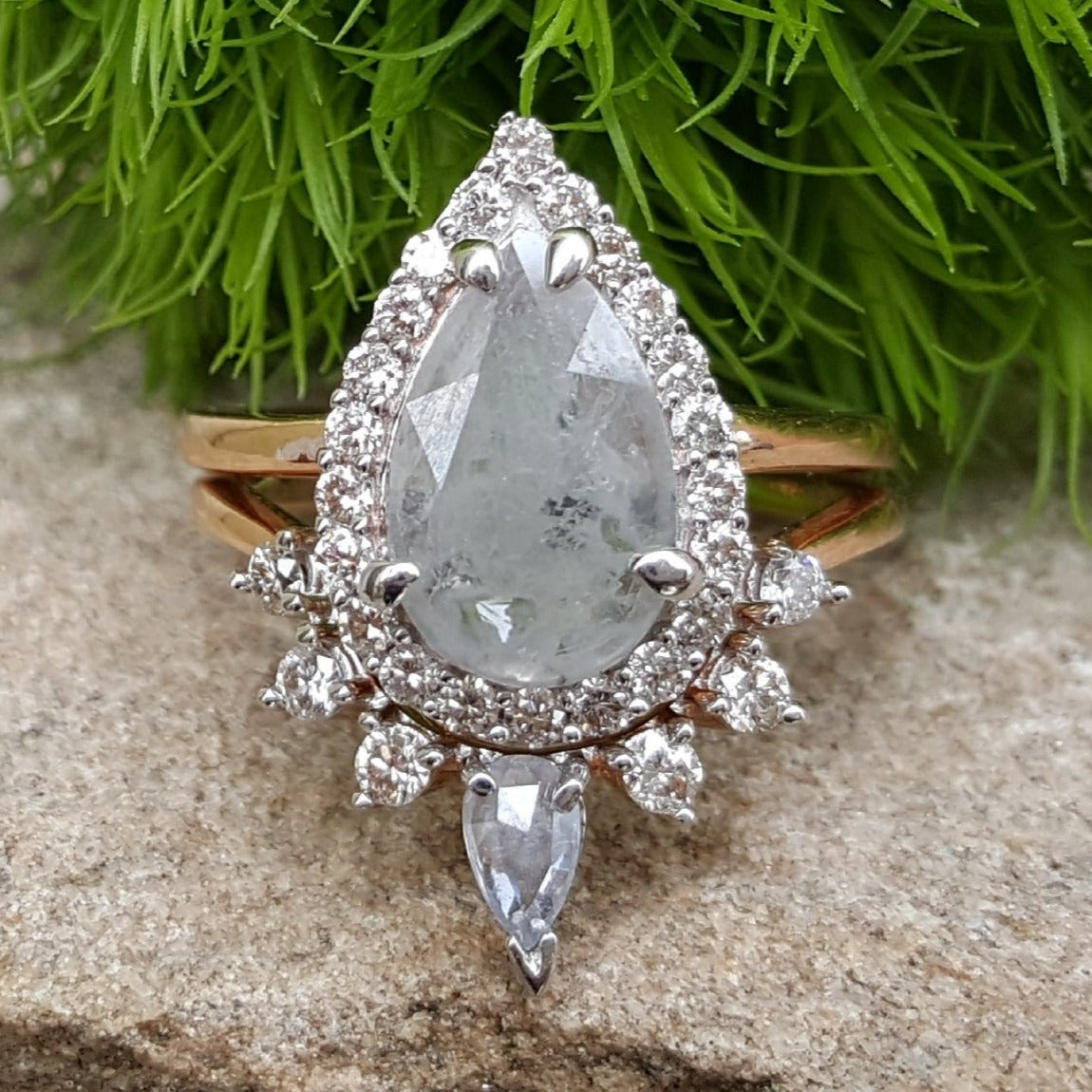 14k Rose Gold 1.87 CTW Pear Shape Salt & Pepper Diamond Ring & Band - DBS-22902