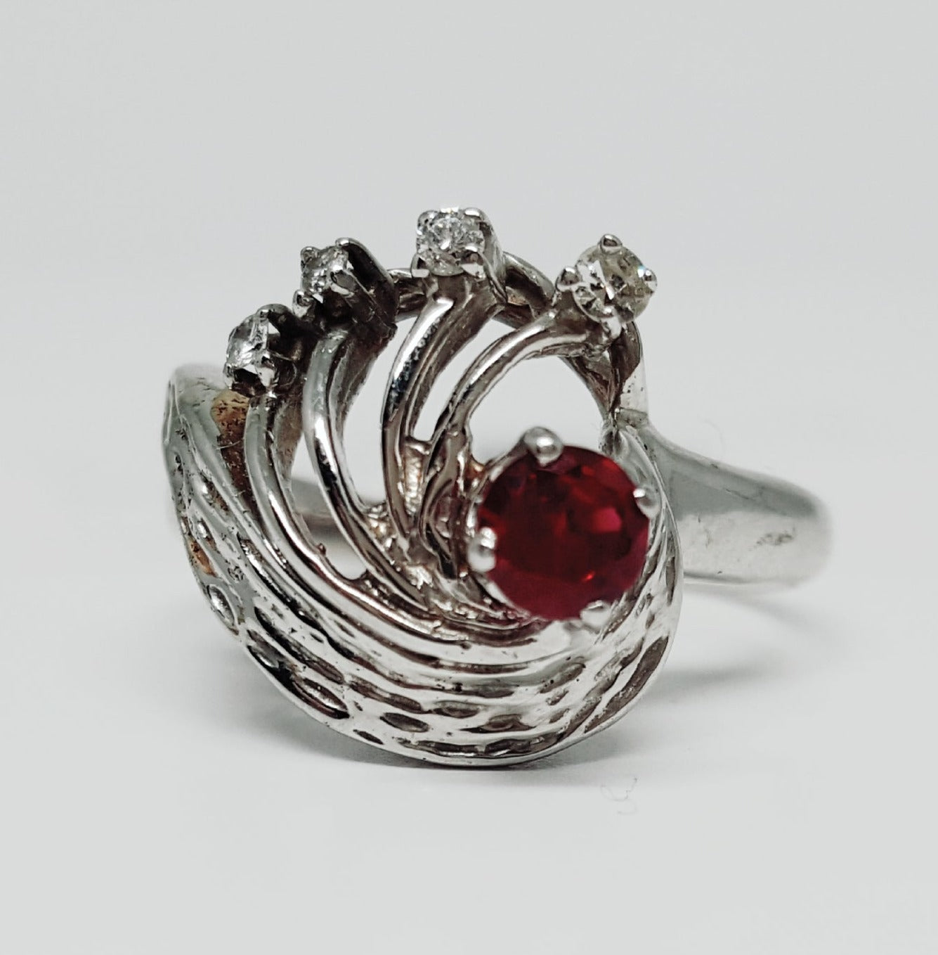 14k White Gold Ruby and Diamond Swirl Ring DEJ-24246