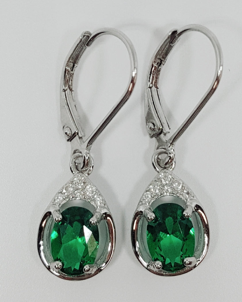 E Sterling Silver Created Emerald Ring, Pendant, or Earring - May