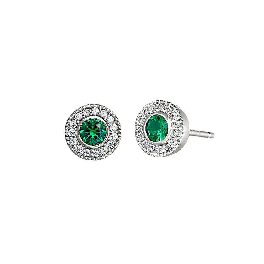 Add-A-Birthstone Sterling Silver Simulated Gemstone & Diamond Earrings