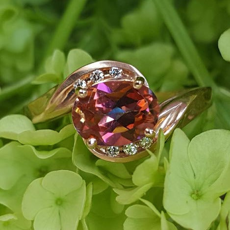 14k Rose Gold Diamond Sunrise Mystic Topaz Ring    DCR-24410