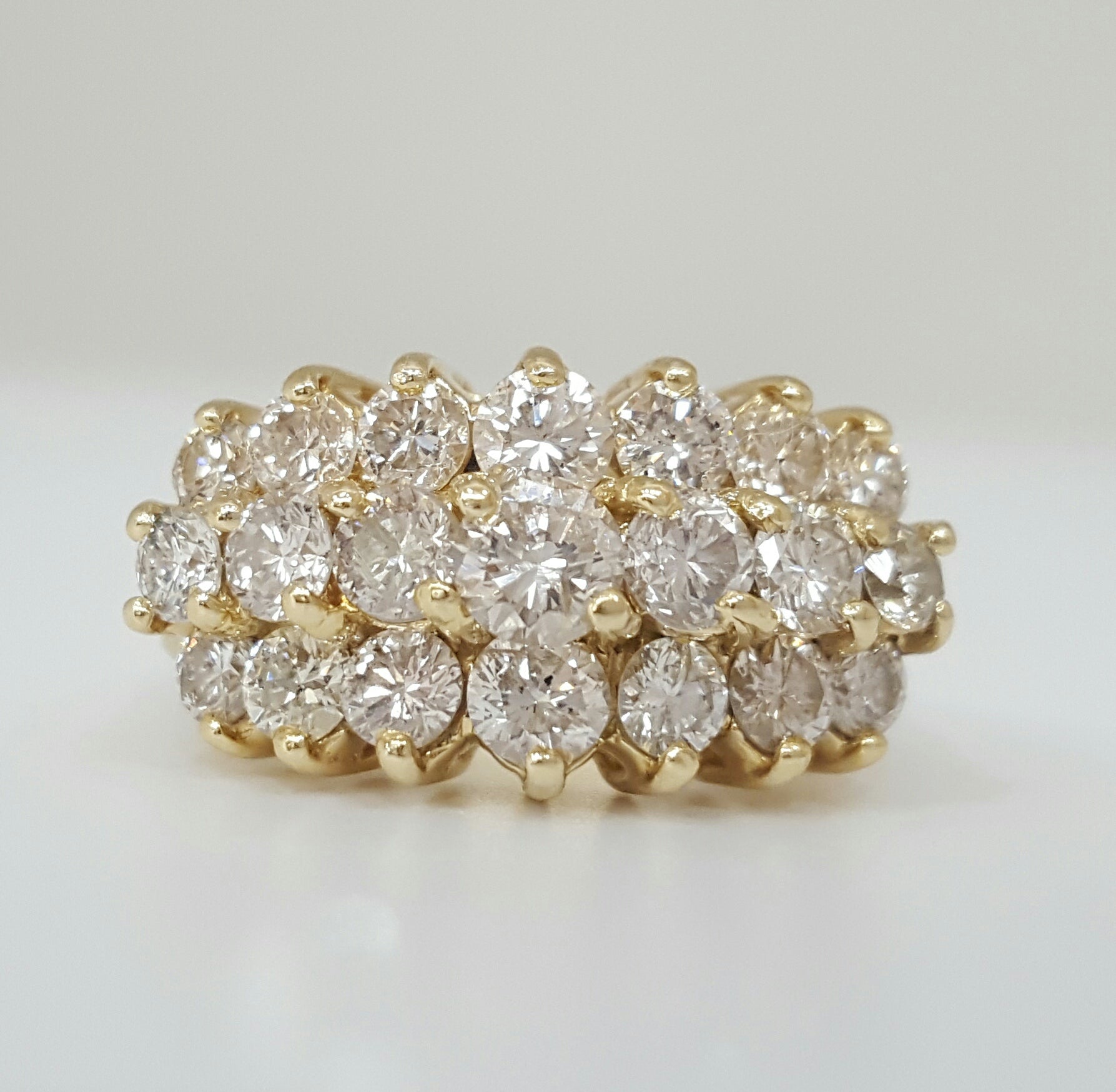14k Yellow Gold 3 CTW Three Row Diamond Ring - DFR-25697