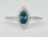 14k White Gold Marquise Blue  & White Diamond Halo Ring - DSR-23372