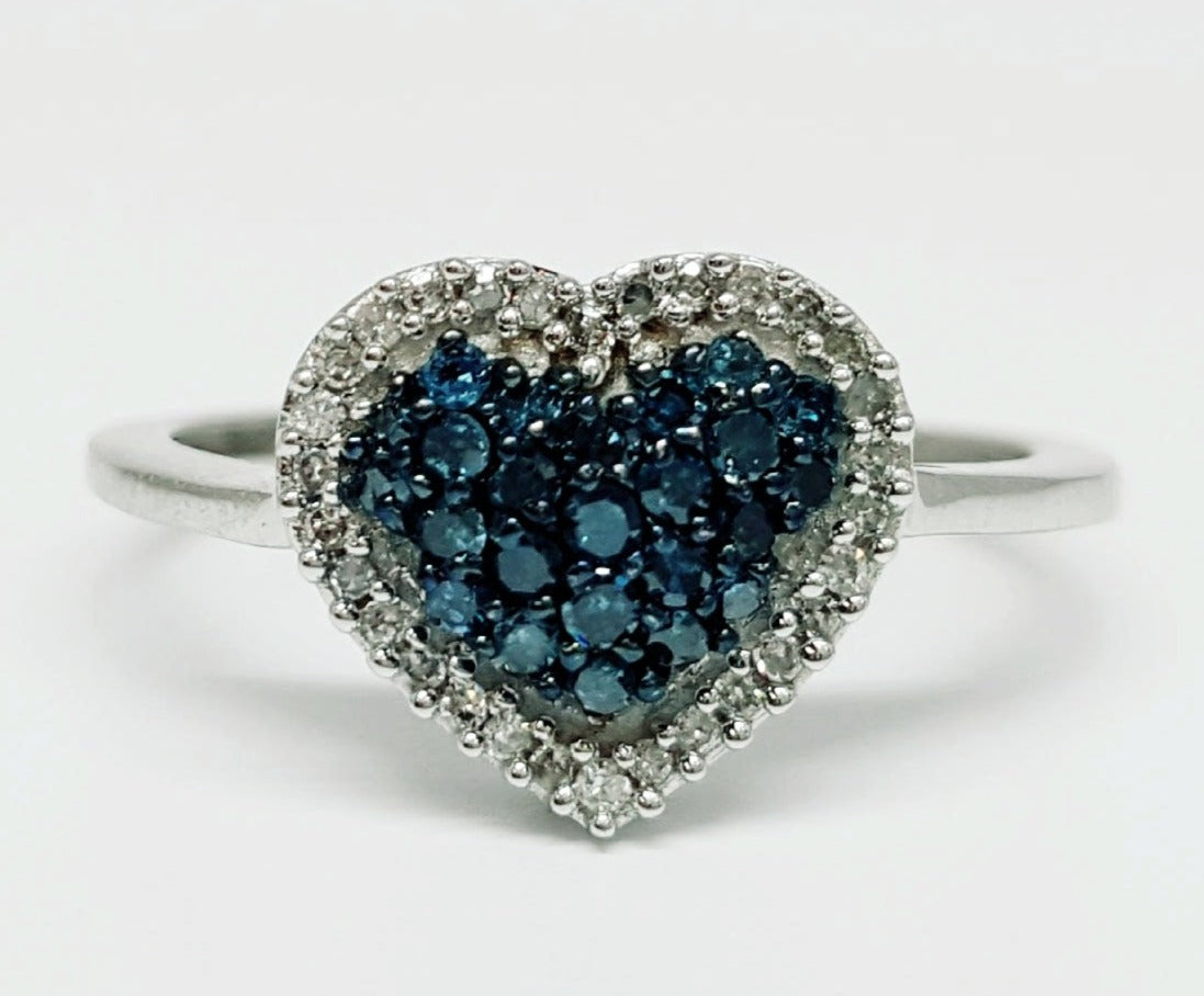 10k White Gold .40 CTW Blue Diamond Heart Halo Ring DFR-25957
