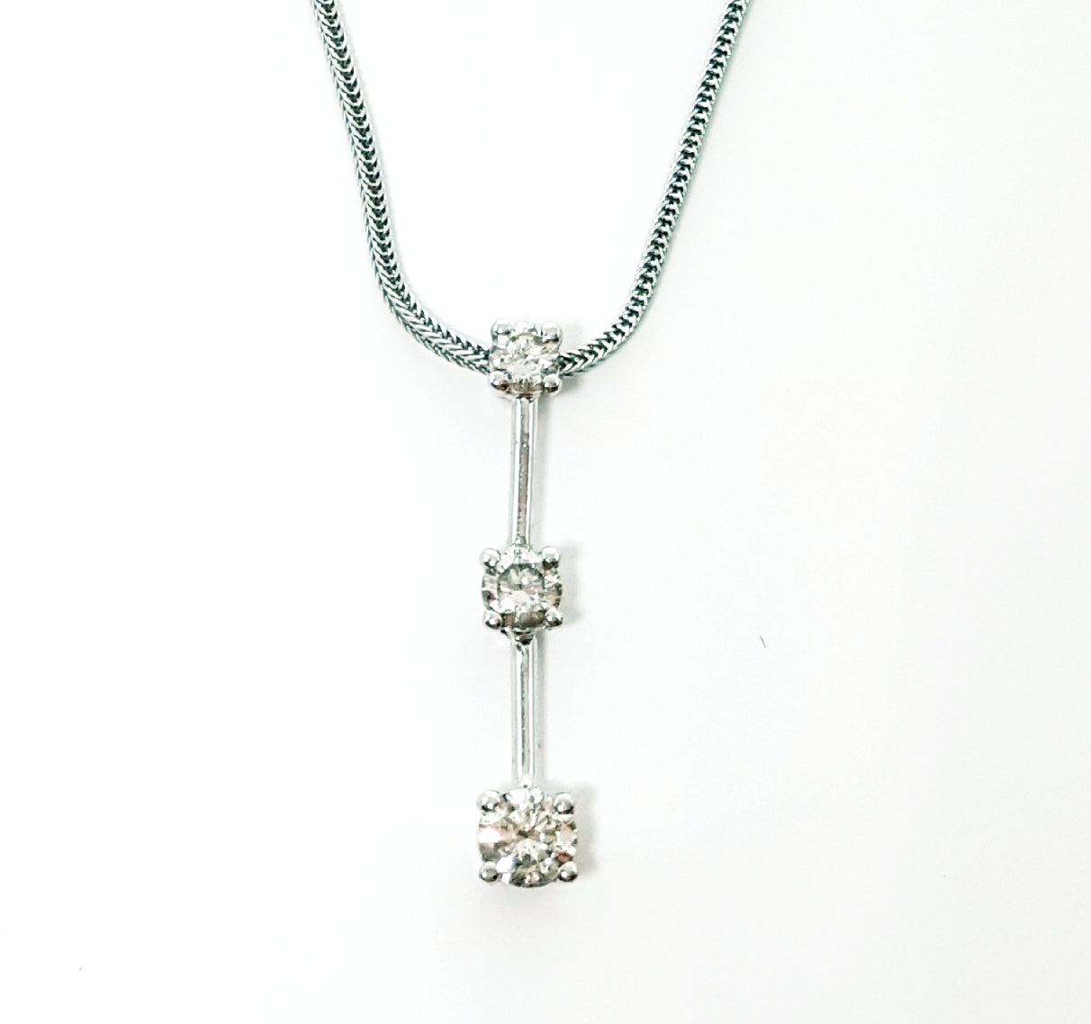 14k White Gold Three Diamond Pendant -  DPD-26611