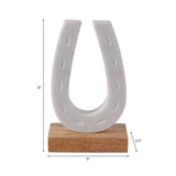 White/Brown Marble Horseshoe on Wood Base Figurine ZGT-06052