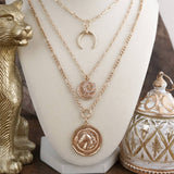 Layered Horse Coin Necklace Gold Tone SSJ-13690