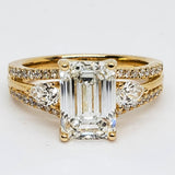 14K Yellow Gold Emerald Cut, Pear & Round Lab Grown Diamond Ring  DSR-23765