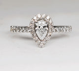 14K White Gold Pear Diamond Halo Ring .56CTW DSR-23798