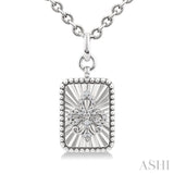 1/10 Ctw Rectangle fluted medallion Single Cut Diamond Fleur-De-Lis Pendant With Chain in Sterling Silver