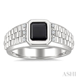 8x7 MM Octagon Shape Onyx and 1/20 Ctw Round Cut Diamond Semi-precious Men's Ring in Sterling Silver