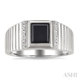 8x7 MM Octagon Shape Onyx and 1/20 Ctw Round Cut Diamond Semi-precious Men's Ring in Sterling Silver