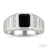 8x7 MM Octagon Shape Onyx and 1/20 Ctw Round Cut Diamond Semi-precious Men's Ring in Sterling Silver