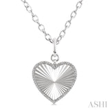 1/10 Ctw Heart Fluted Medallion Single Cut Diamond Pendant With Chain in Sterling Silver