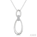 1/10 Ctw Open Window Oval Shape Link Round Cut Diamond Fashion Pendant With Chain in Sterling Silver