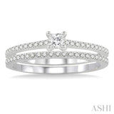 3/8 ctw Diamond Wedding Set with 1/3 ctw Princess Cut Engagement Ring and 1/10 ctw Wedding Band in 14K White Gold