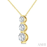 1 Ctw Round Cut Diamond Three-Stone Snowman Pendant With Chain in 14K Yellow Gold