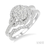 3/4 Ctw Diamond Wedding Set with 5/8 Ctw Lovebright Round Cut Engagement Ring and 1/10 Ctw Wedding Band in 14K White Gold