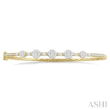 1 1/10 Ctw Lovebright Circular Mounts Baguette & Round Cut Diamond Bangle in 14K Yellow and White Gold