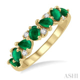 4x3 MM Pear and Oval Shape Emerald and 1/10 Ctw Round Cut Diamond Precious Band in 14K Yellow Gold