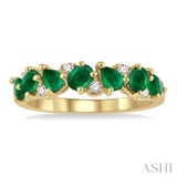 4x3 MM Pear and Oval Shape Emerald and 1/10 Ctw Round Cut Diamond Precious Band in 14K Yellow Gold