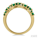 4x3 MM Pear and Oval Shape Emerald and 1/10 Ctw Round Cut Diamond Precious Band in 14K Yellow Gold