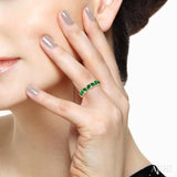 4x3 MM Pear and Oval Shape Emerald and 1/10 Ctw Round Cut Diamond Precious Band in 14K Yellow Gold