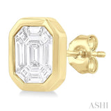 3/8 Ctw Emerald Pie Cut Diamond Fashion Stud Earring in 14K Yellow Gold