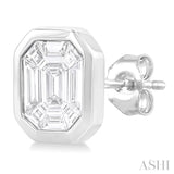 3/8 Ctw Emerald Pie Cut Diamond Fashion Stud Earring in 14K White Gold