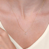 1/20 Ctw Initial 'T' Round Cut Diamond Pendant With Chain in 14K Yellow Gold