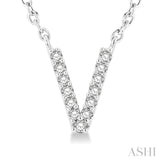 1/20 Ctw Initial 'V' Round Cut Diamond Pendant With Chain in 10K White Gold