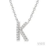 1/20 Ctw Initial 'K' Round Cut Diamond Pendant With Chain in 10K White Gold