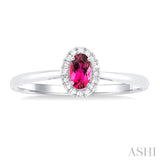 5x3 MM Oval Shape Pink Tourmaline and 1/20 Ctw Single Cut Diamond Halo Semi-Precious Ring in 14K White Gold