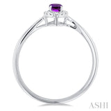 5x3 MM Oval Shape Amethyst and 1/20 Ctw Single Cut Diamond Halo Semi-Precious Ring in 14K White Gold