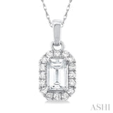 5x3 MM Octagonal Shape White Topaz and 1/20 Ctw Single Cut Diamond Halo Semi-Precious Pendant with Chain in 10K White Gold