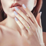 5x3 MM Oval Shape Peridot and 1/20 Ctw Single Cut Diamond Halo Semi-Precious Ring in 10K White Gold