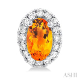 5x3 MM Oval Shape Citrine and 1/8 Ctw Single Cut Diamond Halo Semi-Precious Stud Earrings in 10K White Gold