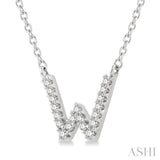 1/20 Ctw Initial 'W' Round Cut Diamond Pendant With Chain in 10K White Gold