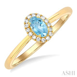 5x3 MM Oval Shape Aquamarine and 1/20 Ctw Single Cut Diamond Halo Semi-Precious Ring in 10K Yellow Gold