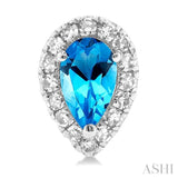 5x3 MM Pear Shape Blue Topaz and 1/8 Ctw Single Cut Diamond Halo Semi-Precious Stud Earrings in 14K White Gold