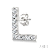 1/10 Ctw Initial 'L' Single Cut Diamond Earrings in 10K White Gold