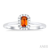 5x3 MM Octagonal Shape Citrine and 1/20 Ctw Single Cut Diamond Halo Semi-Precious Ring in 14K White Gold
