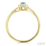 5x3 MM Octagonal Shape Aquamarine and 1/20 Ctw Single Cut Diamond Halo Semi-Precious Ring in 10K Yellow Gold