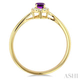 5x3 MM Oval Shape Amethyst and 1/20 Ctw Single Cut Diamond Halo Semi-Precious Ring in 14K Yellow Gold