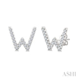 1/8 Ctw Initial 'W' Round Cut Diamond Earrings in 10K White Gold