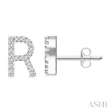 1/10 Ctw Initial 'R' Round Cut Diamond Earrings in 10K White Gold