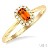 5x3 MM Octagonal Shape Citrine and 1/20 Ctw Single Cut Diamond Halo Semi-Precious Ring in 10K Yellow Gold