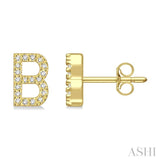 1/8 Ctw Initial 'B' Round Cut Diamond Earrings in 10K Yellow Gold
